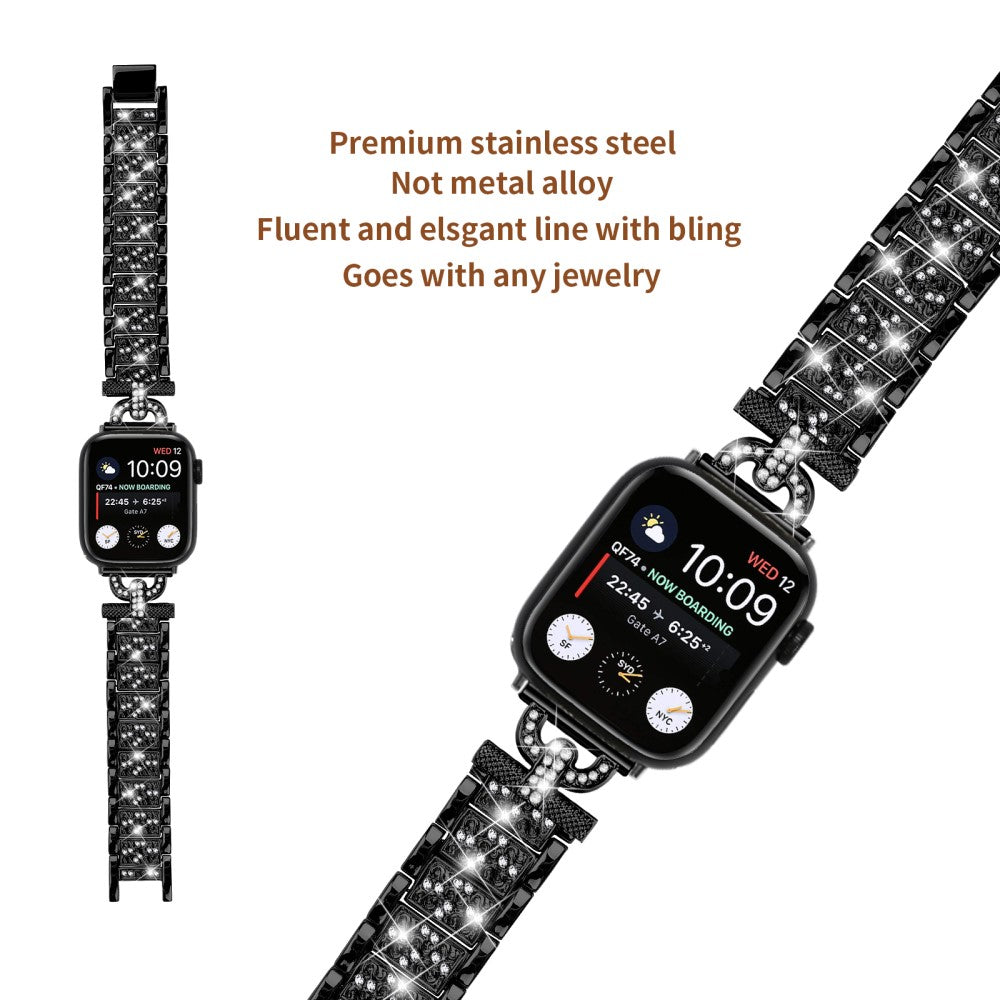 Super Cool Metal Og Rhinsten Universal Rem passer til Apple Smartwatch - Sort#serie_1