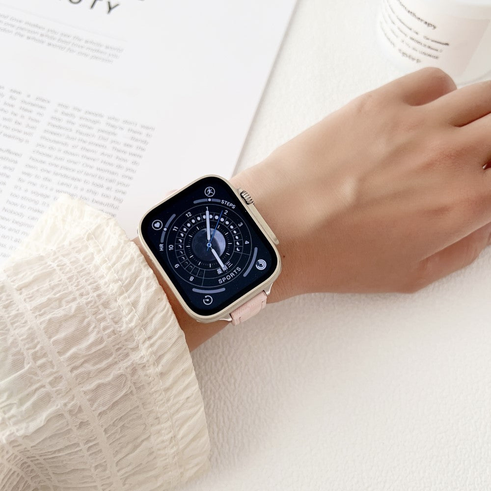 Solid Ægte Læder Universal Rem passer til Apple Smartwatch - Pink#serie_1