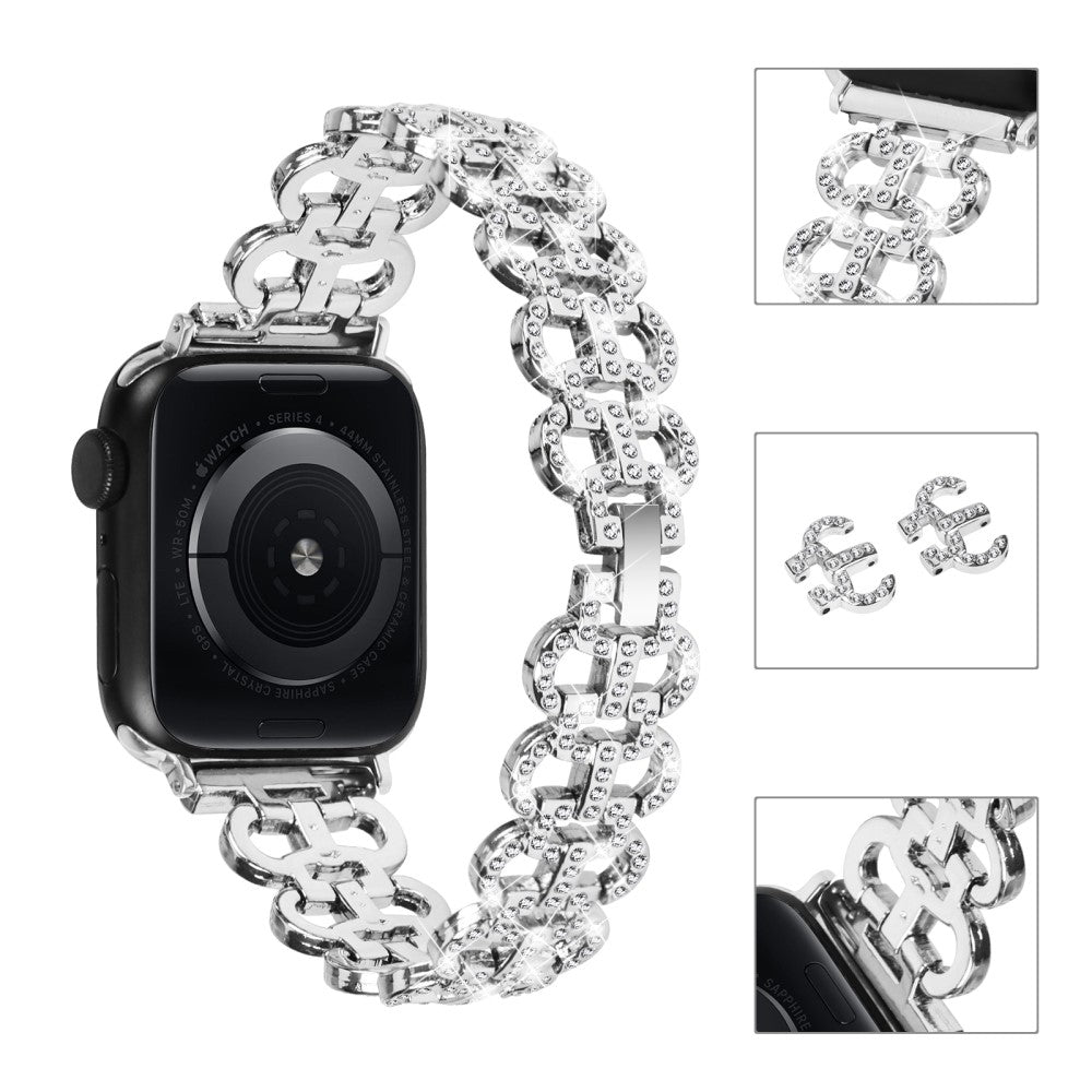 Super Smuk Metal Og Rhinsten Universal Rem passer til Apple Smartwatch - Sølv#serie_4