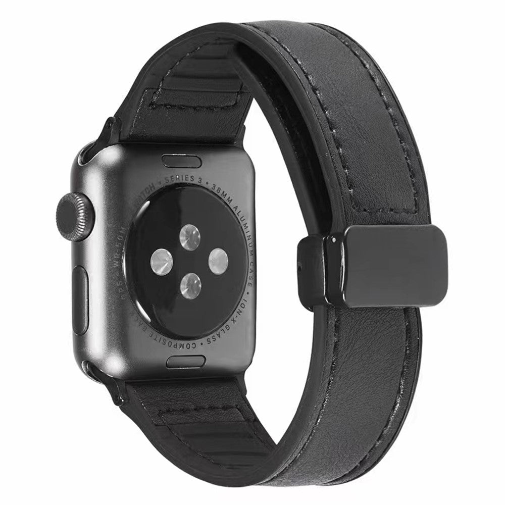 Godt Kunstlæder Og Silikone Universal Rem passer til Apple Smartwatch - Sort#serie_1