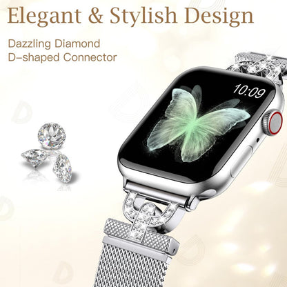 Super Fint Metal Og Rhinsten Universal Rem passer til Apple Smartwatch - Sølv#serie_015