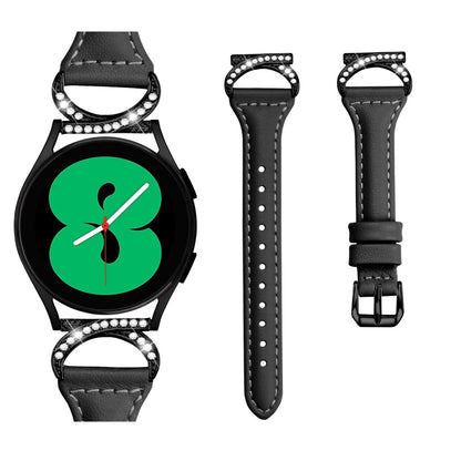 Fed Ægte Læder Og Rhinsten Universal Rem passer til Samsung Smartwatch - Sort#serie_1