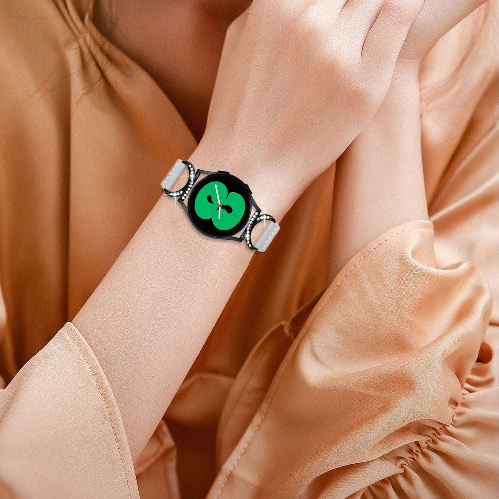 Fed Ægte Læder Og Rhinsten Universal Rem passer til Samsung Smartwatch - Sølv#serie_3