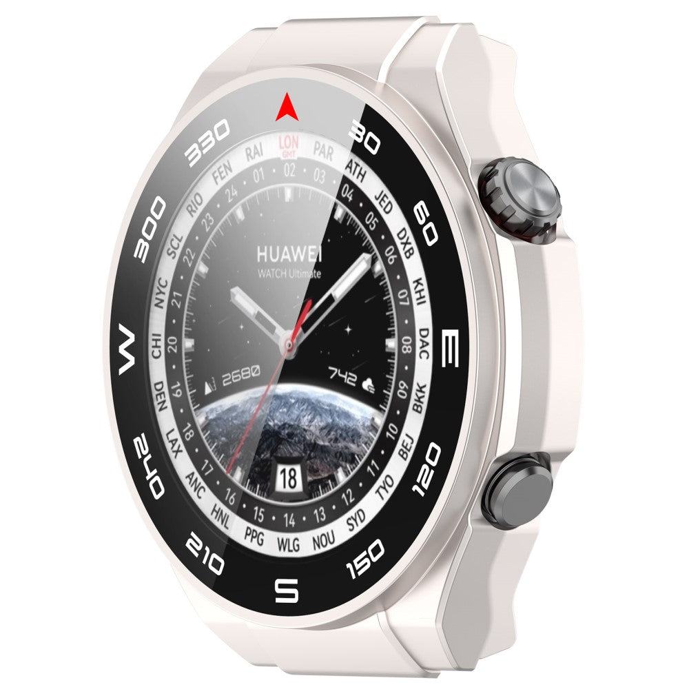 Vildt Godt Cover med Skærmbeskytter i Plastik og Hærdet Glas passer til Huawei Watch Ultimate - Hvid#serie_7