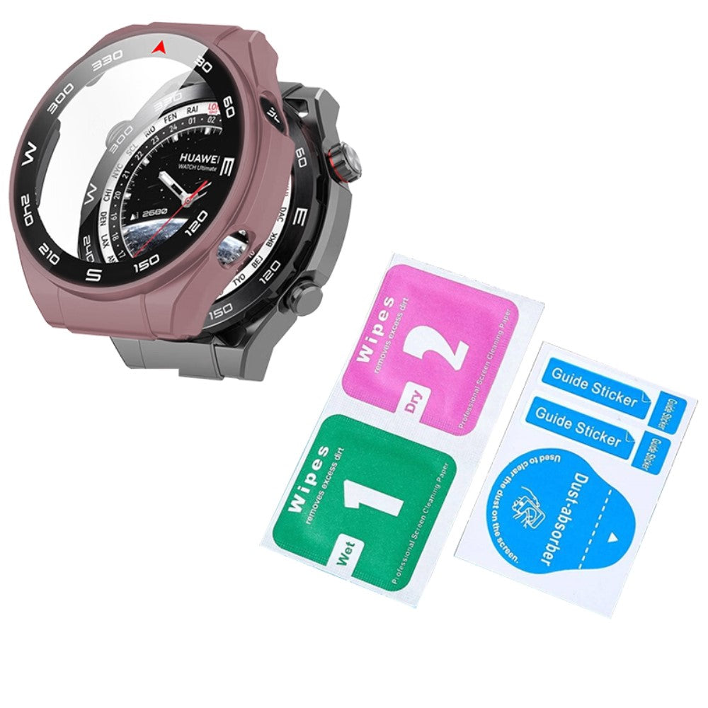 Fint Cover med Skærmbeskytter i Plastik og Glas passer til Huawei Watch Ultimate - Pink#serie_5