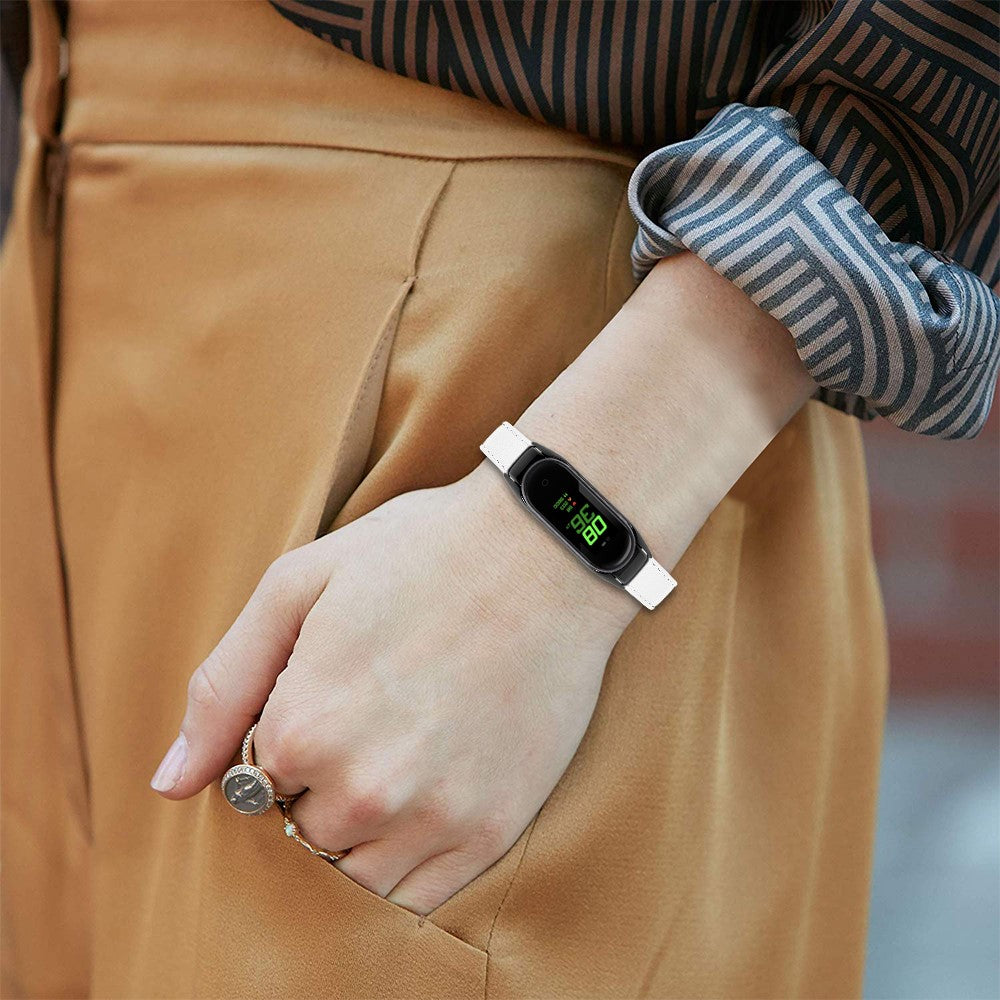 Mega Hårdfør Ægte Læder Rem passer til Xiaomi Smart Band 8 - Hvid#serie_1