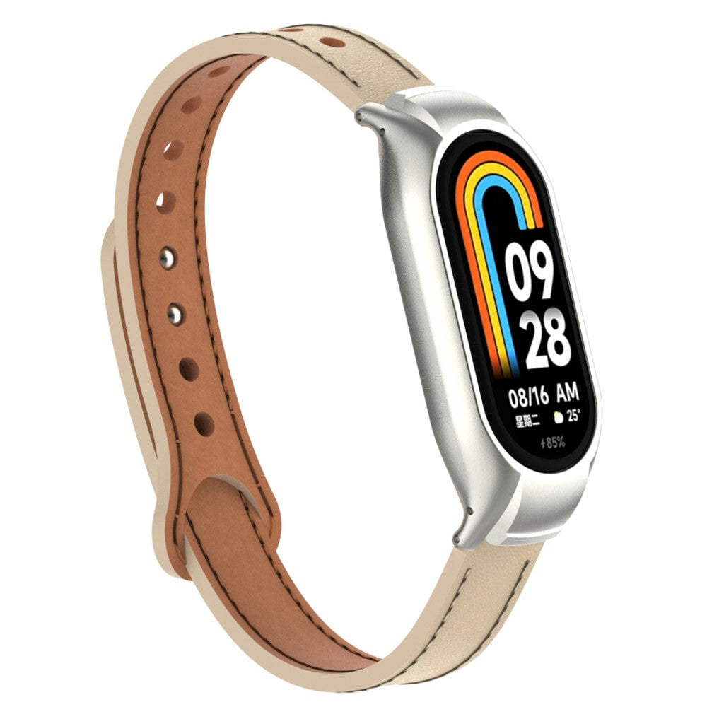 Cool Metal Og Kunstlæder Rem passer til Xiaomi Smart Band 8 - Beige#serie_1