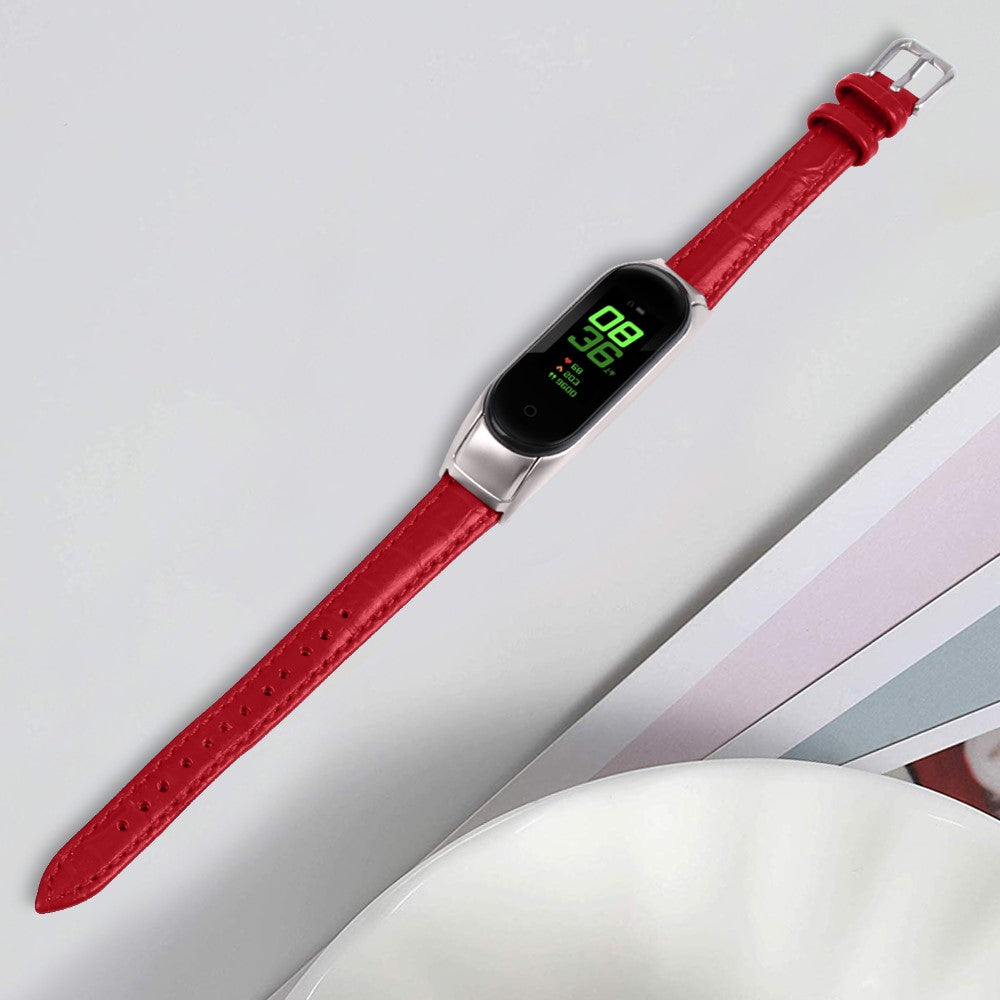 Super Hårdfør Ægte Læder Rem passer til Xiaomi Smart Band 8 - Rød#serie_4