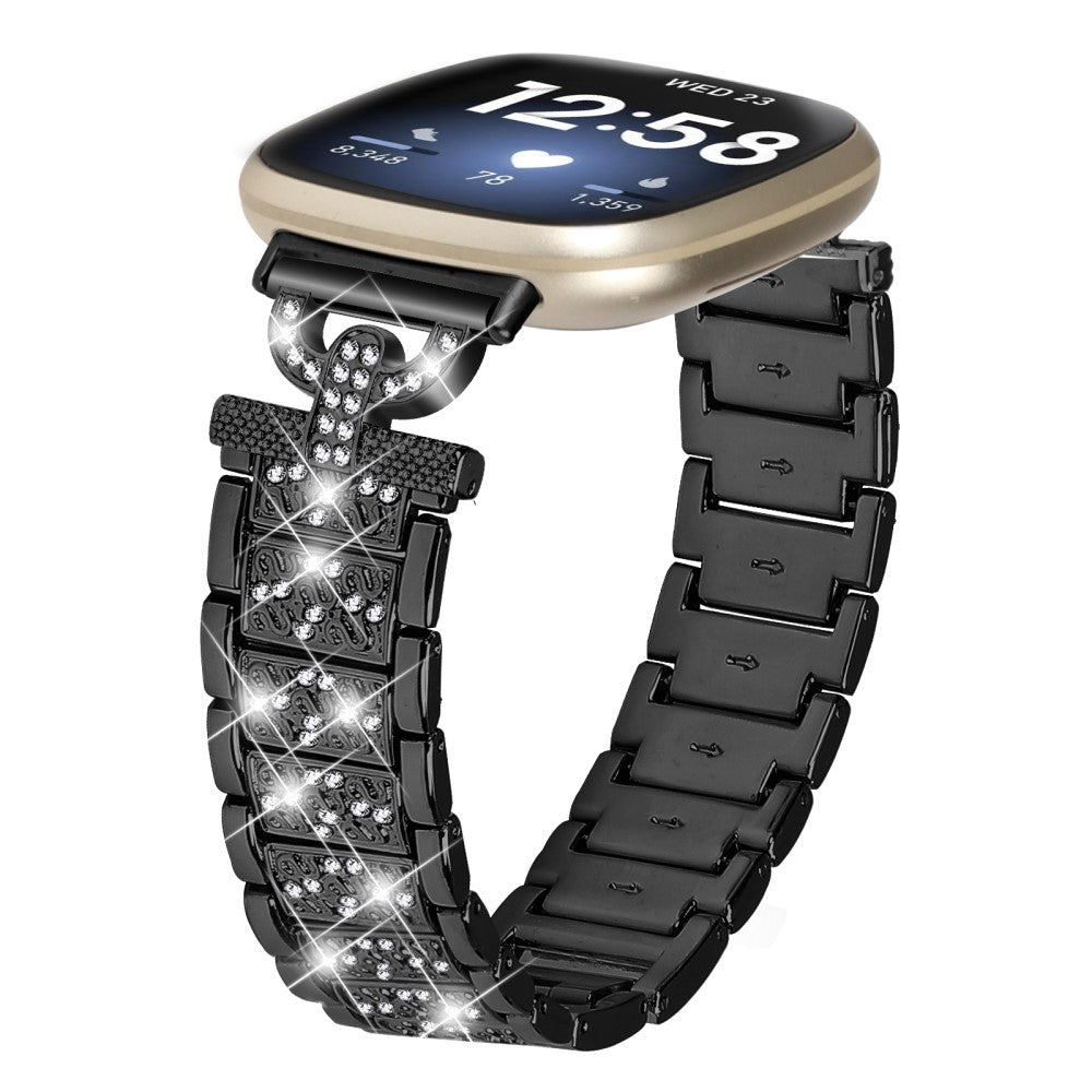 Metal Og Rhinsten Universal Rem passer til Fitbit Sense 1 / Fitbit Versa 3 - Sort#serie_1