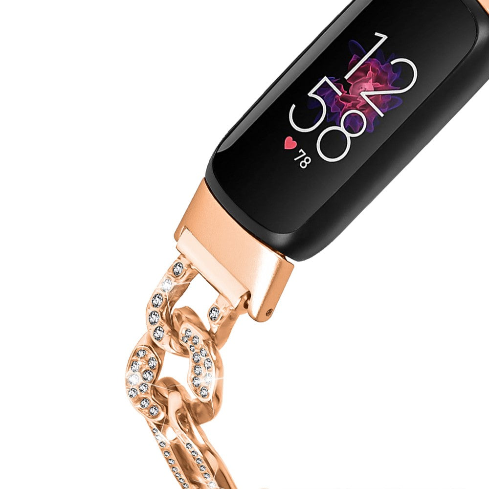 Rigtigt Hårdfør Metal Og Rhinsten Rem passer til Fitbit Luxe - Pink#serie_2