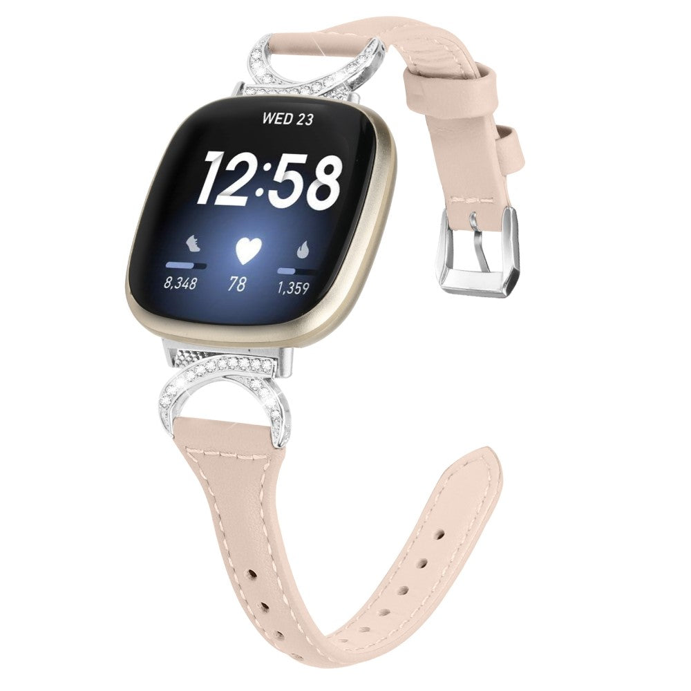 Godt Ægte Læder Og Rhinsten Universal Rem passer til Fitbit Smartwatch - Beige#serie_5