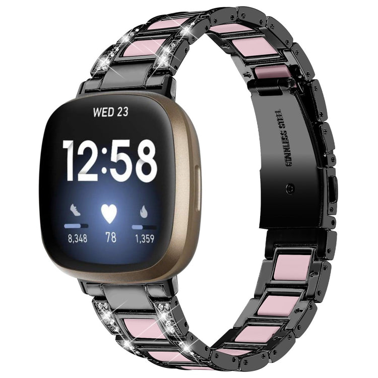 Metal Og Rhinsten Universal Rem passer til Fitbit Sense 2 / Fitbit Versa 4 - Sort#serie_5