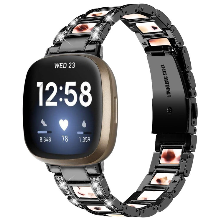 Metal Og Rhinsten Universal Rem passer til Fitbit Sense 2 / Fitbit Versa 4 - Sort#serie_8