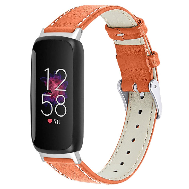 Solid Ægte Læder Rem passer til Fitbit Inspire 3 - Orange#serie_7