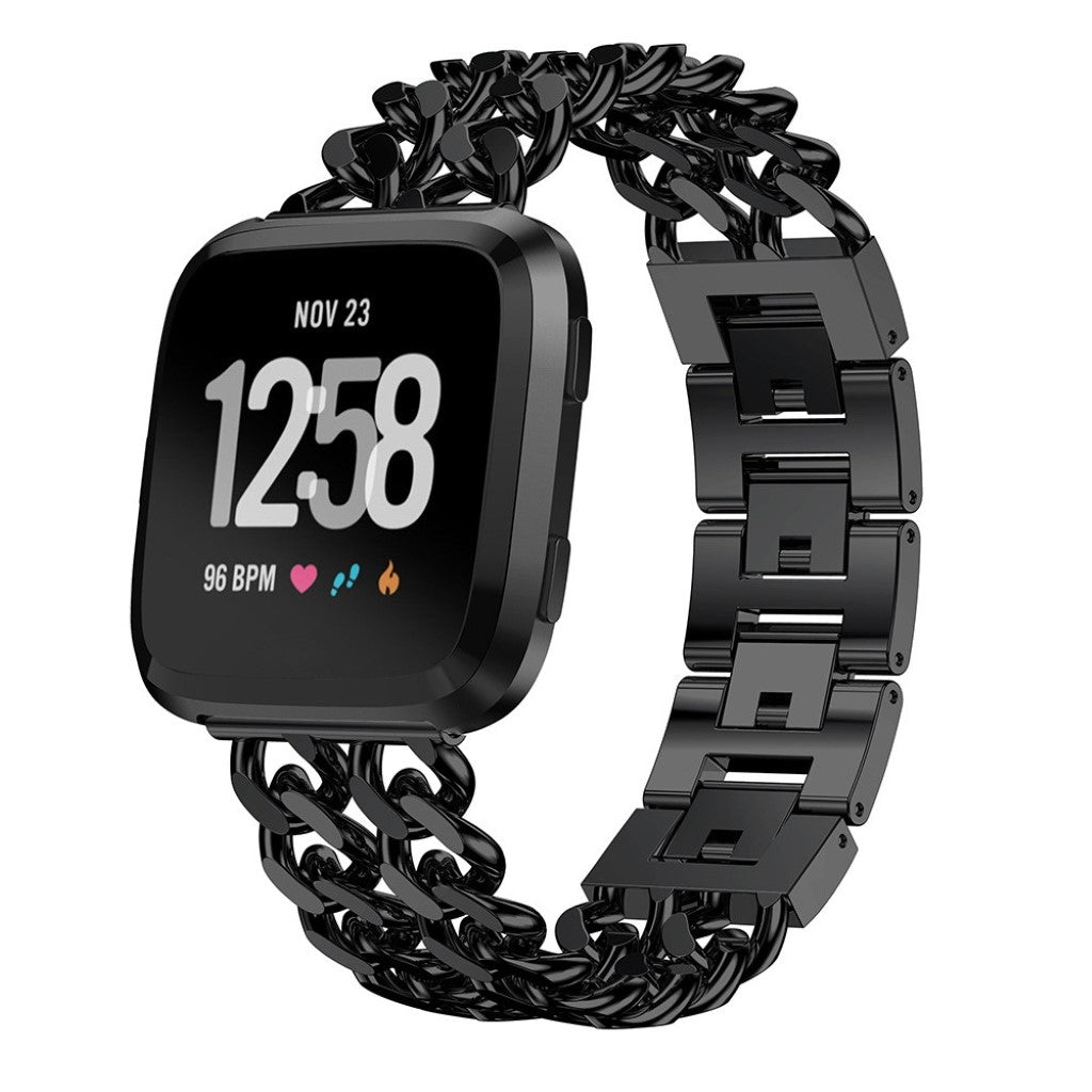 Holdbart Fitbit Versa Metal og Rhinsten Rem - Sort#serie_2