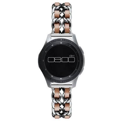 Leather on steel knit watch band for Samsung, Huawei and Amazfit watch - Silver / Brown#serie_10