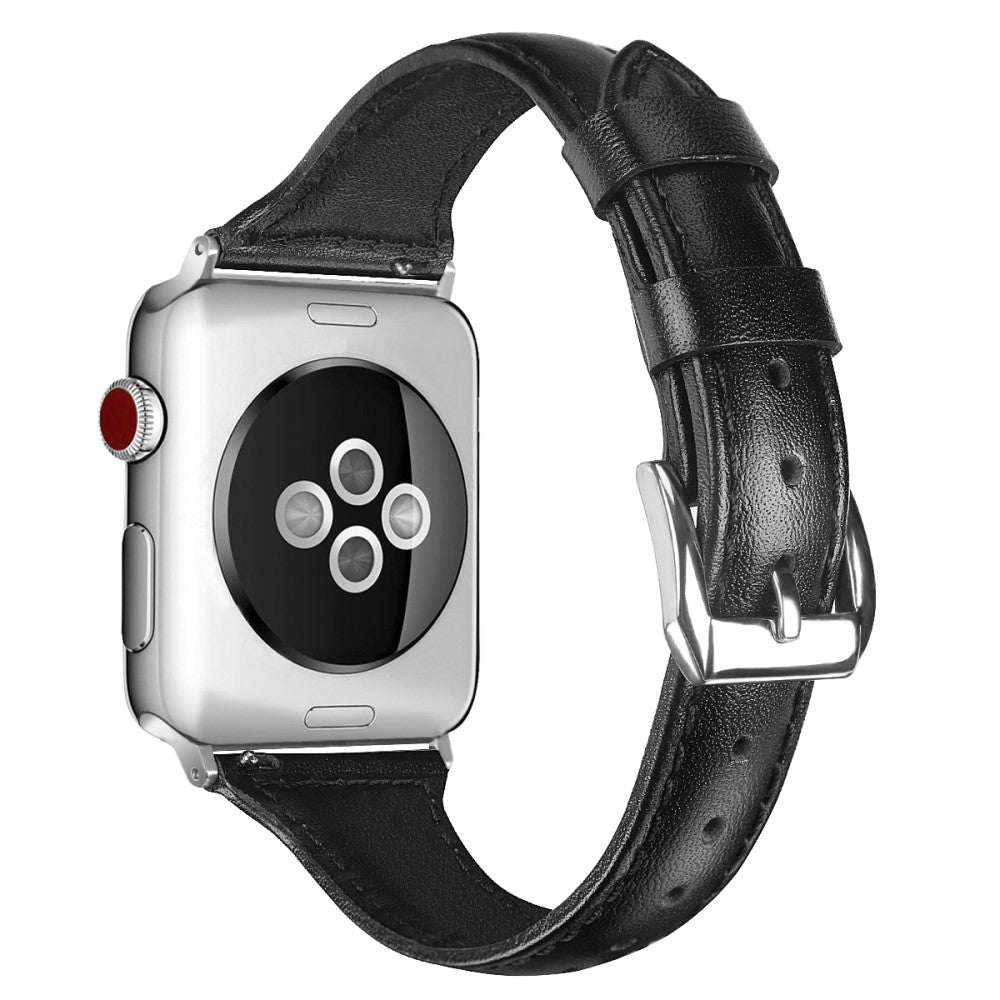 Meget fantastisk Apple Watch Series 7 41mm Ægte læder Rem - Størrelse: L - Sort#serie_1
