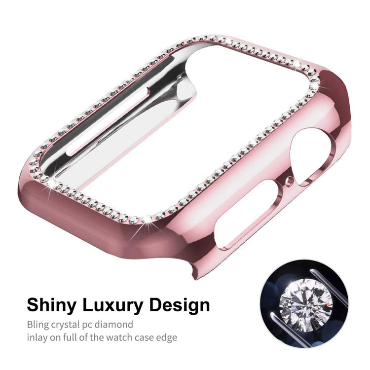 Beskyttende Apple Watch Series 7 41mm Cover med Skærmbeskytter i Plastik og Rhinsten - Pink#serie_1