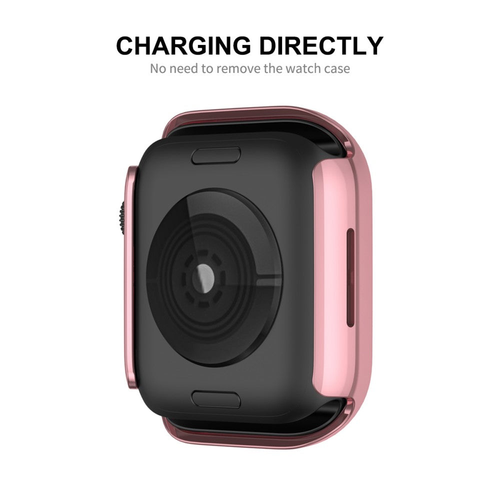 Beskyttende Apple Watch Series 7 41mm Cover med Skærmbeskytter i Plastik og Rhinsten - Pink#serie_5