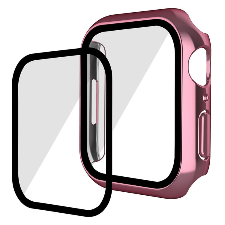 Godt Apple Watch Series 7 41mm Cover med Skærmbeskytter i Plastik og Hærdet Glas - Pink#serie_3