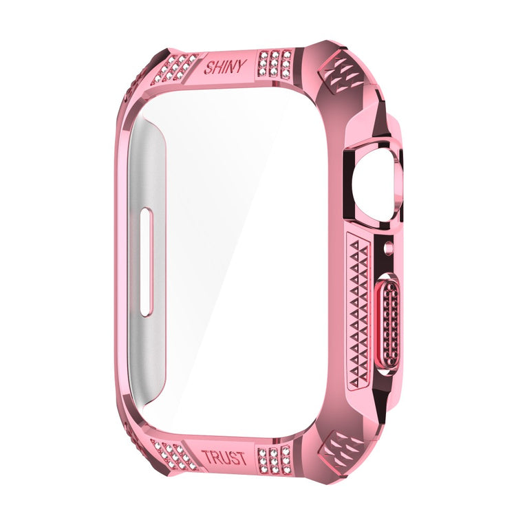 Vildt Flot Apple Watch Series 7 41mm Cover med Skærmbeskytter i Rhinsten og Hærdet Glas - Pink#serie_5