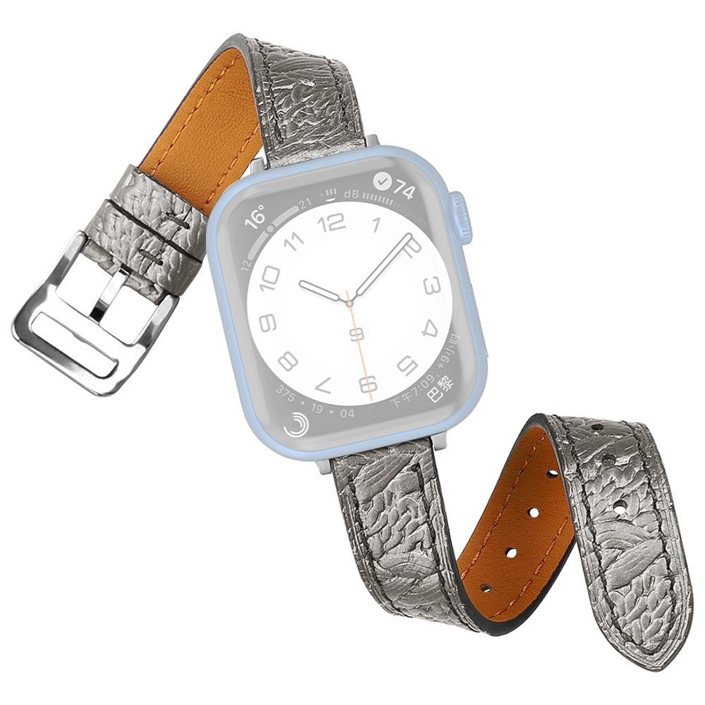 Rigtigt pænt Apple Watch Series 7 41mm Ægte læder Rem - Sølv#serie_1