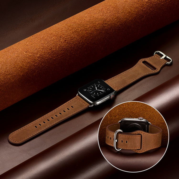 Fortrinligt Apple Watch Series 7 41mm Ægte læder Urrem - Brun#serie_2