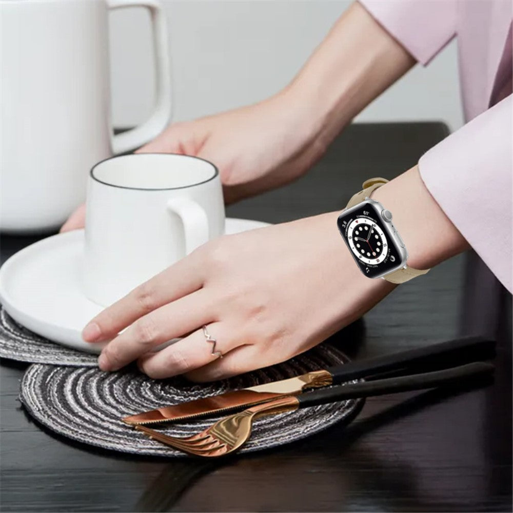 Rigtigt cool Universal Apple Ægte læder Urrem - Beige#serie_3
