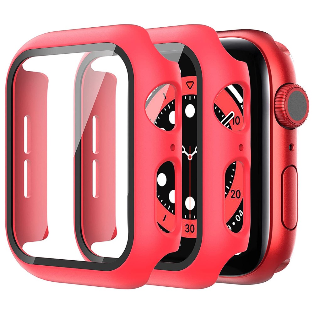 Rigtigt Godt Apple Watch Series 7 45mm Cover med Skærmbeskytter i Plastik og Hærdet Glas - Rød#serie_3