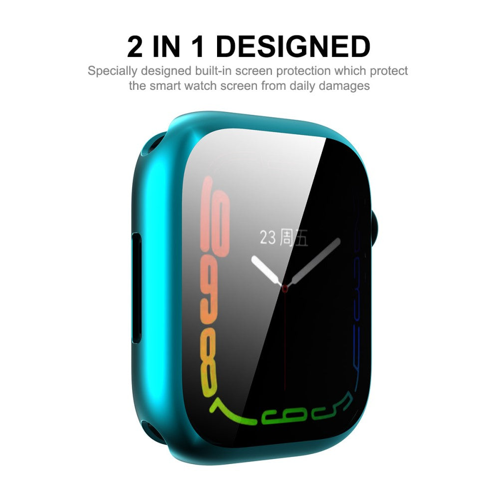 Mega Flot Apple Watch Series 7 45mm Cover med Skærmbeskytter i Silikone og Hærdet Glas - Sølv#serie_3