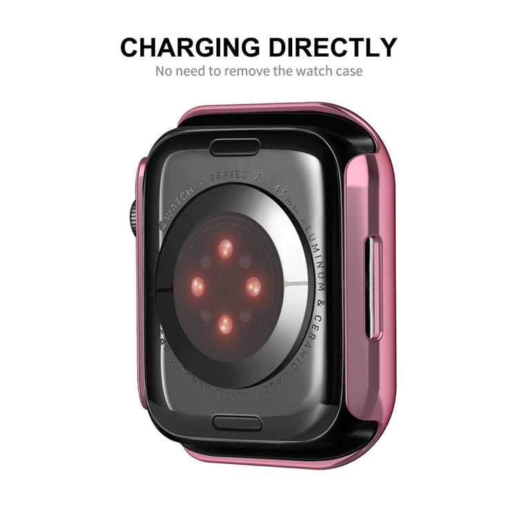 Rigtigt Fed Apple Watch Series 7 41mm Cover med Skærmbeskytter i Plastik og Hærdet Glas - Pink#serie_3