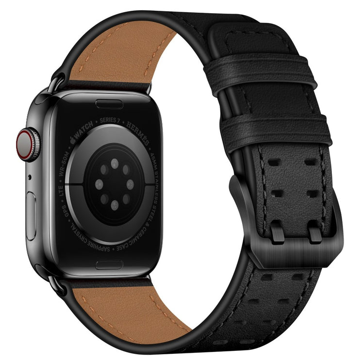 Mega nydelig Apple Watch Series 7 45mm Ægte læder Rem - Sort#serie_1