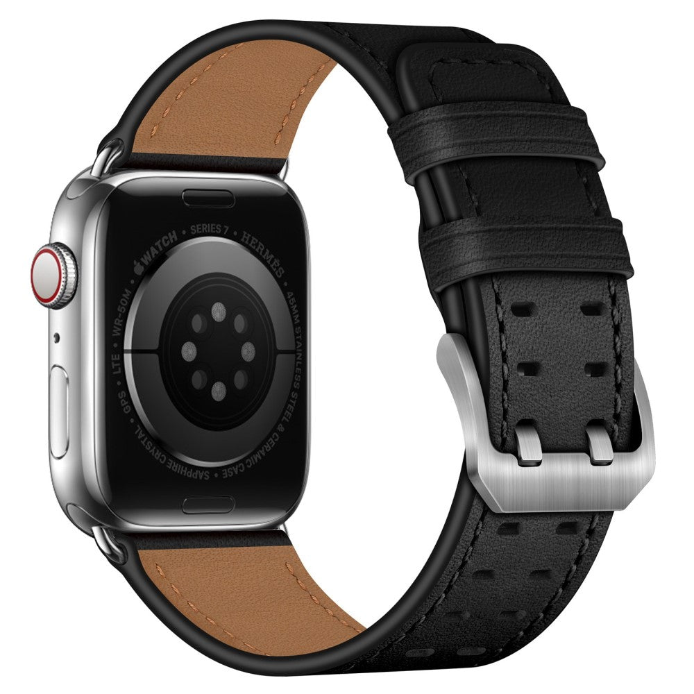 Mega nydelig Apple Watch Series 7 45mm Ægte læder Rem - Sort#serie_2