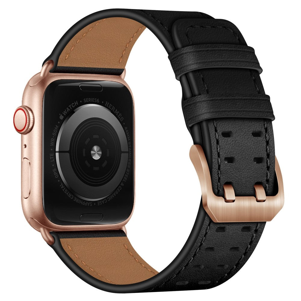 Mega nydelig Apple Watch Series 7 45mm Ægte læder Rem - Sort#serie_3