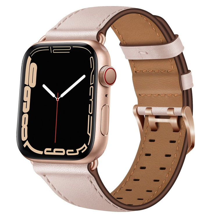 Slidstærk Apple Watch Series 7 45mm Ægte læder Urrem - Pink#serie_4