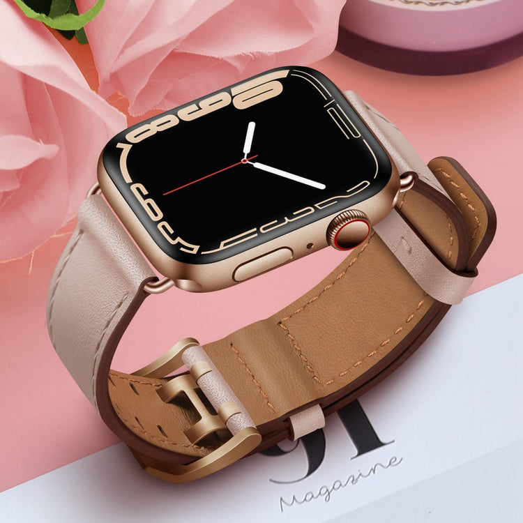 Slidstærk Apple Watch Series 7 45mm Ægte læder Urrem - Pink#serie_4