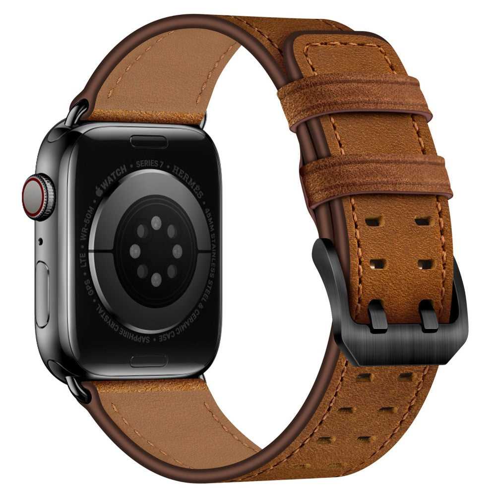 Mega nydelig Apple Watch Series 7 45mm Ægte læder Rem - Brun#serie_5