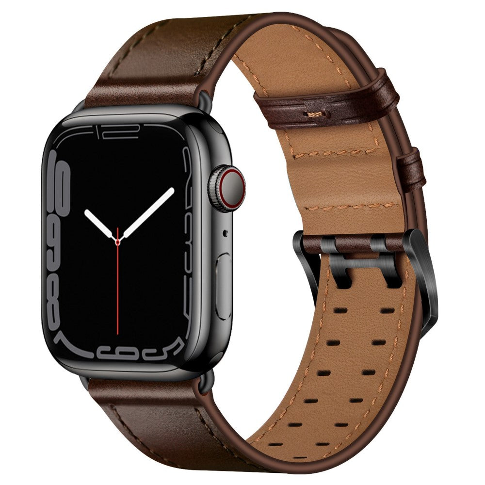 Slidstærk Apple Watch Series 7 45mm Ægte læder Urrem - Brun#serie_6