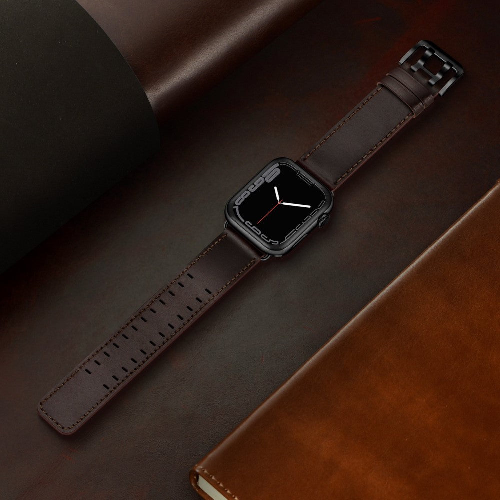 Slidstærk Apple Watch Series 7 45mm Ægte læder Urrem - Brun#serie_6