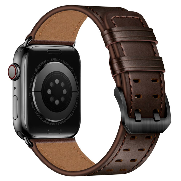 Mega nydelig Apple Watch Series 7 45mm Ægte læder Rem - Brun#serie_6