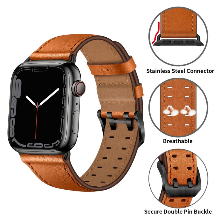 Slidstærk Apple Watch Series 7 45mm Ægte læder Urrem - Brun#serie_7