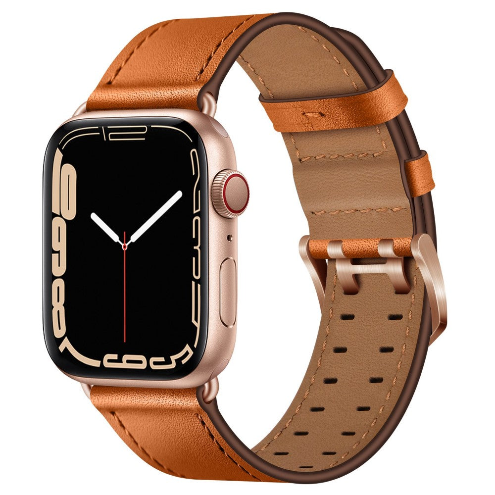 Slidstærk Apple Watch Series 7 45mm Ægte læder Urrem - Brun#serie_8