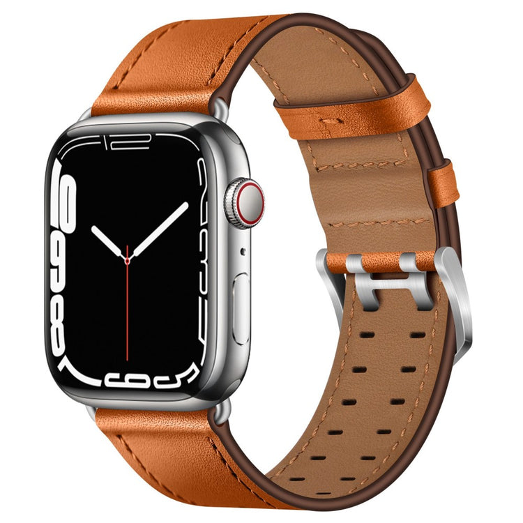 Slidstærk Apple Watch Series 7 45mm Ægte læder Urrem - Brun#serie_9