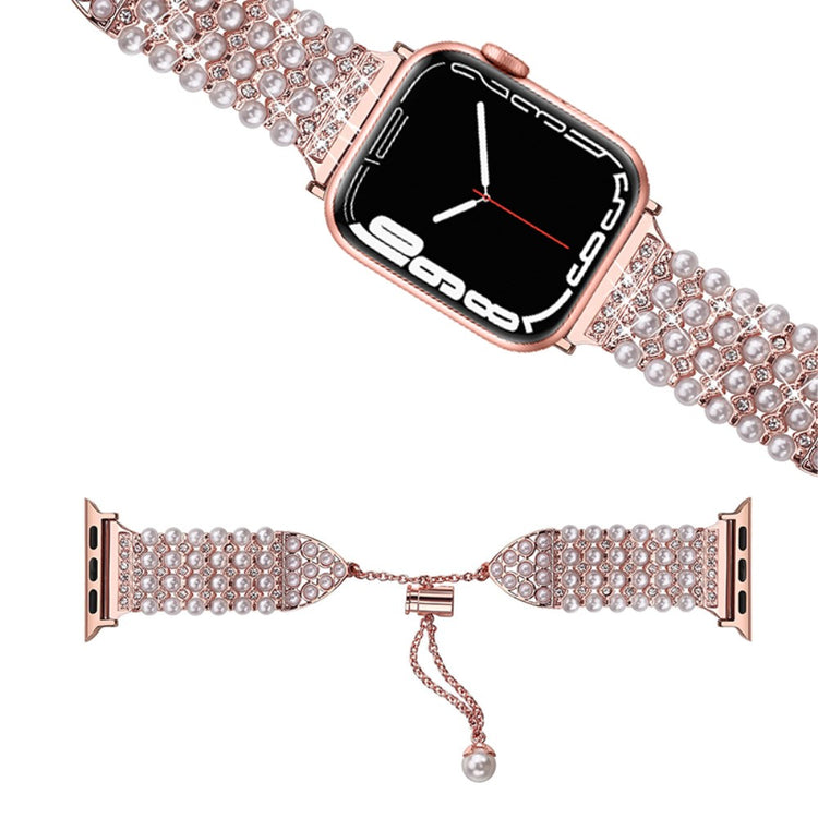 Stilfuld Apple Watch Series 7 45mm Metal og Rhinsten Rem - Pink#serie_3