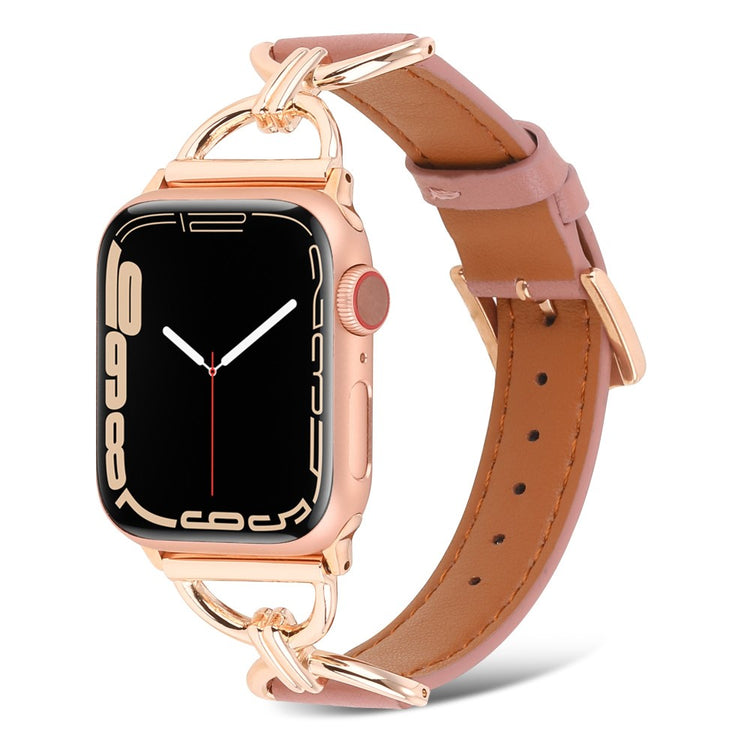 Vildt fint Apple Watch Series 7 45mm Ægte læder Urrem - Pink#serie_2
