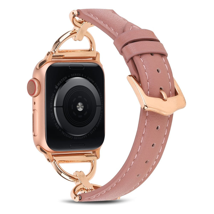 Rigtigt hårdfør Apple Watch Series 7 45mm Ægte læder Rem - Pink#serie_2