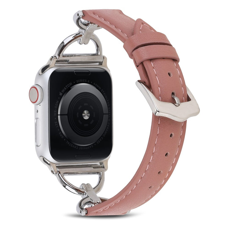 Rigtigt hårdfør Apple Watch Series 7 45mm Ægte læder Rem - Pink#serie_3