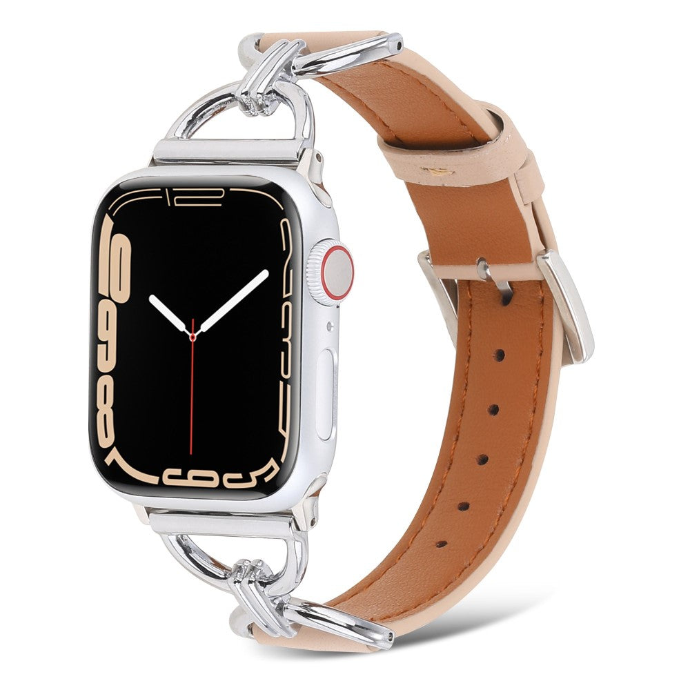Vildt fint Apple Watch Series 7 45mm Ægte læder Urrem - Beige#serie_5