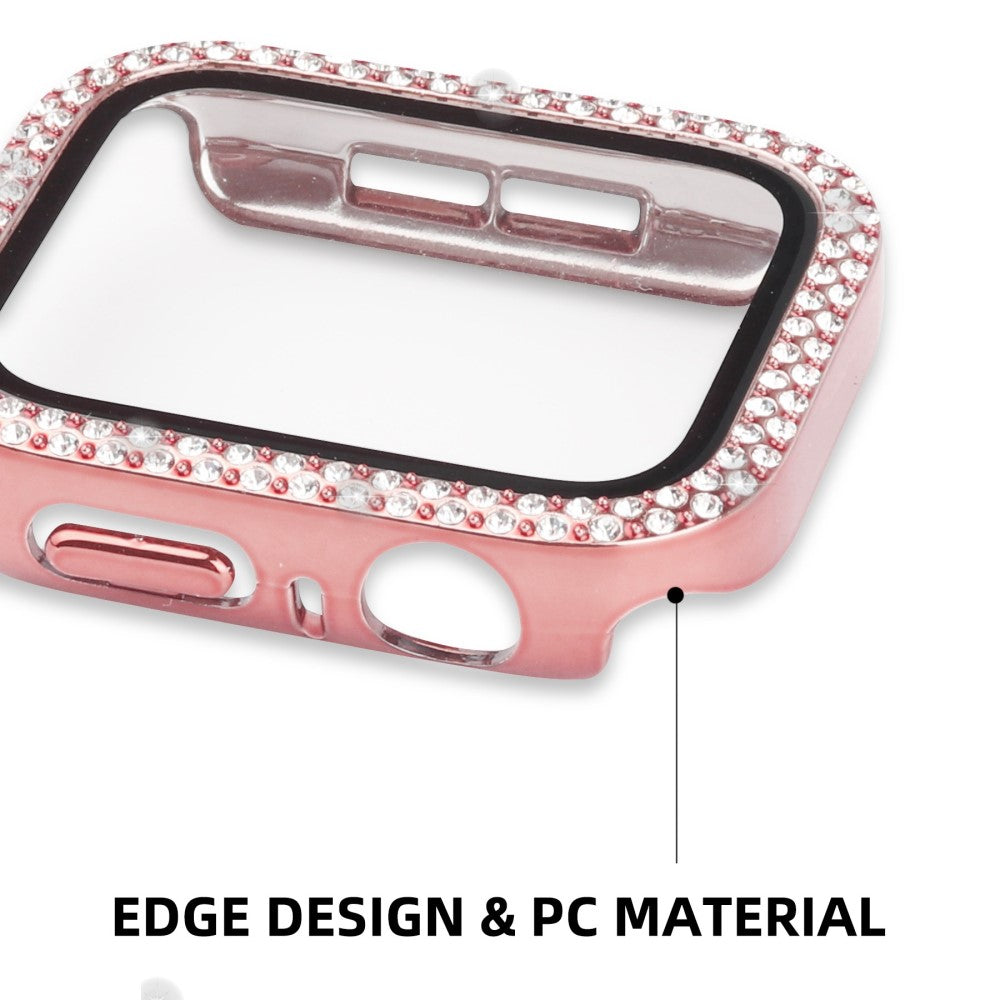 Godt Apple Watch Series 8 (41mm) / Apple Watch Series 7 41mm Cover med Skærmbeskytter i Plastik, Rhinsten og Hærdet Glas - Pink#serie_5