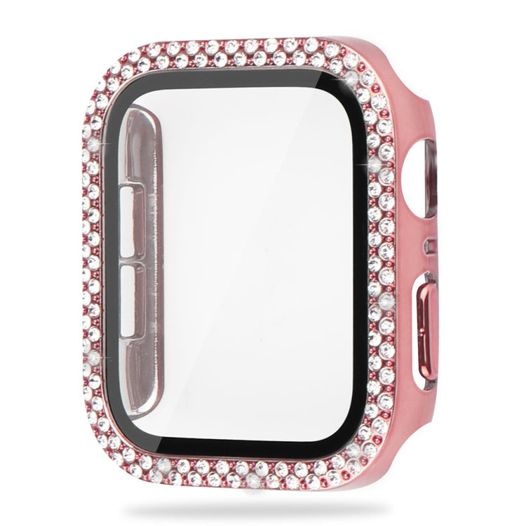Godt Apple Watch Series 8 (41mm) / Apple Watch Series 7 41mm Cover med Skærmbeskytter i Plastik, Rhinsten og Hærdet Glas - Pink#serie_5